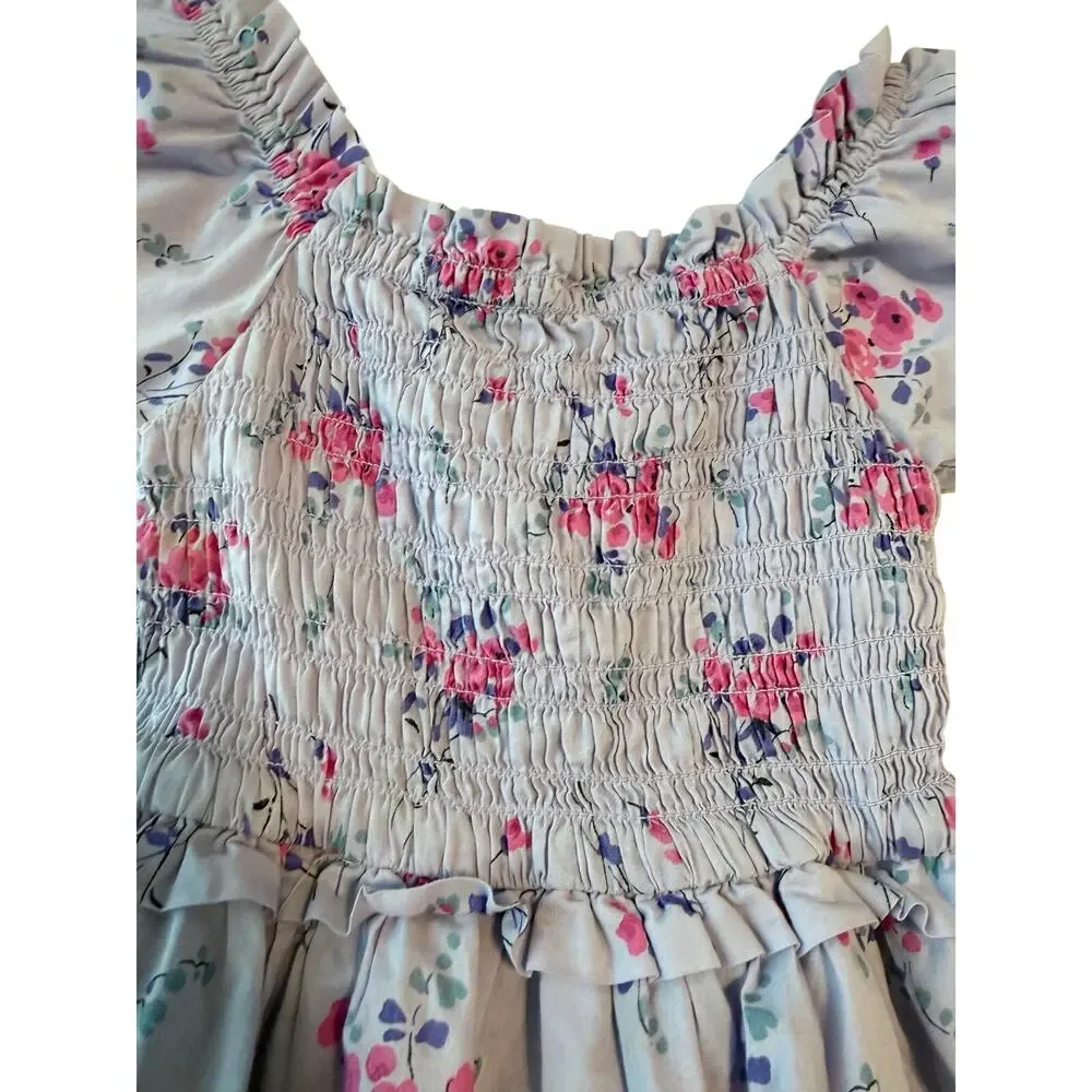 GAP Floral Puff Sleeve Smocked Dress 4T Lavender